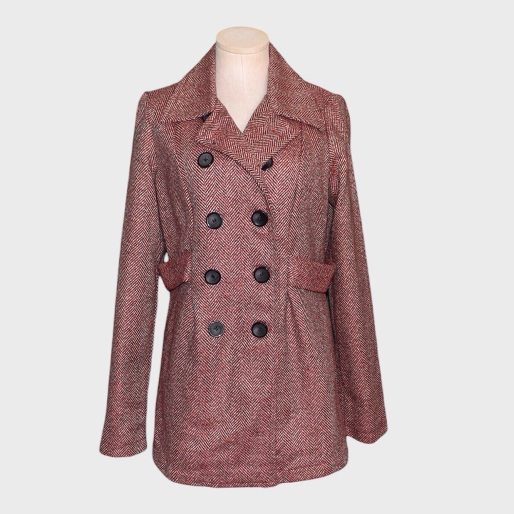 NWT‎ Needle & Thread for Francescas Red Herringbone Wool-Blend Peacoat